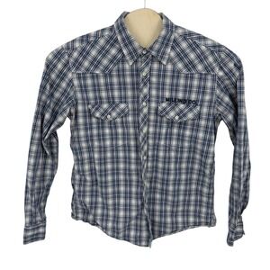 L.O.G.G. H&M Western Button Up Shirt  XL Blue Plaid Sandusky Graphic Flap Pocket